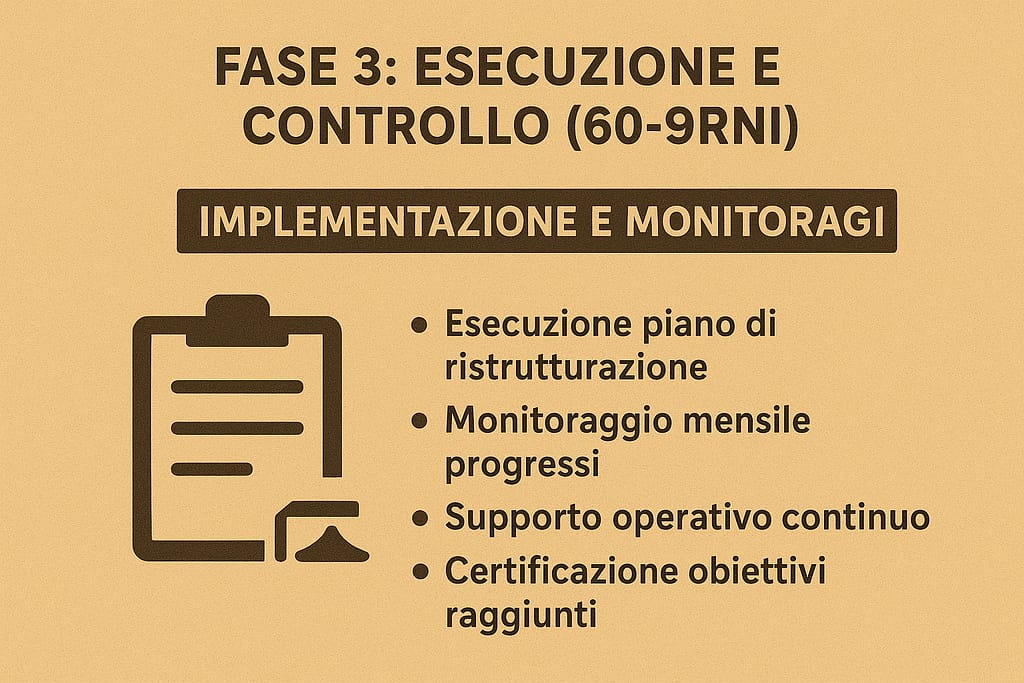 Home 13 Fase 3: Esecuzione e Controllo (60-90 giorni) "IMPLEMENTAZIONE E MONITORAGGIO" Esecuzione piano di ristrutturazione Monitoraggio mensile progressi Supporto operativo continuo Certificazione obiettivi raggiunti