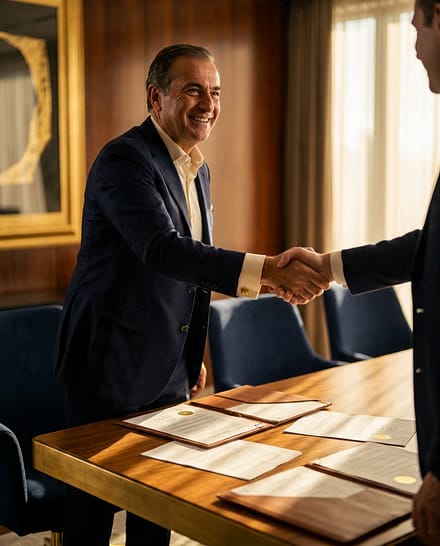 Cessione Azienda 2026: Guida Completa dalla Valutazione al Closing — Massimizza il Valore con il Metodo CSI 1 Imprenditore stringe la mano dopo aver venduto la propria azienda al massimo valore con CSI